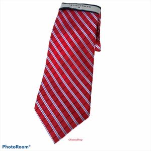 Silk Tie Stain Resistant Red Light Blue Striped Brand New Saddlebred
